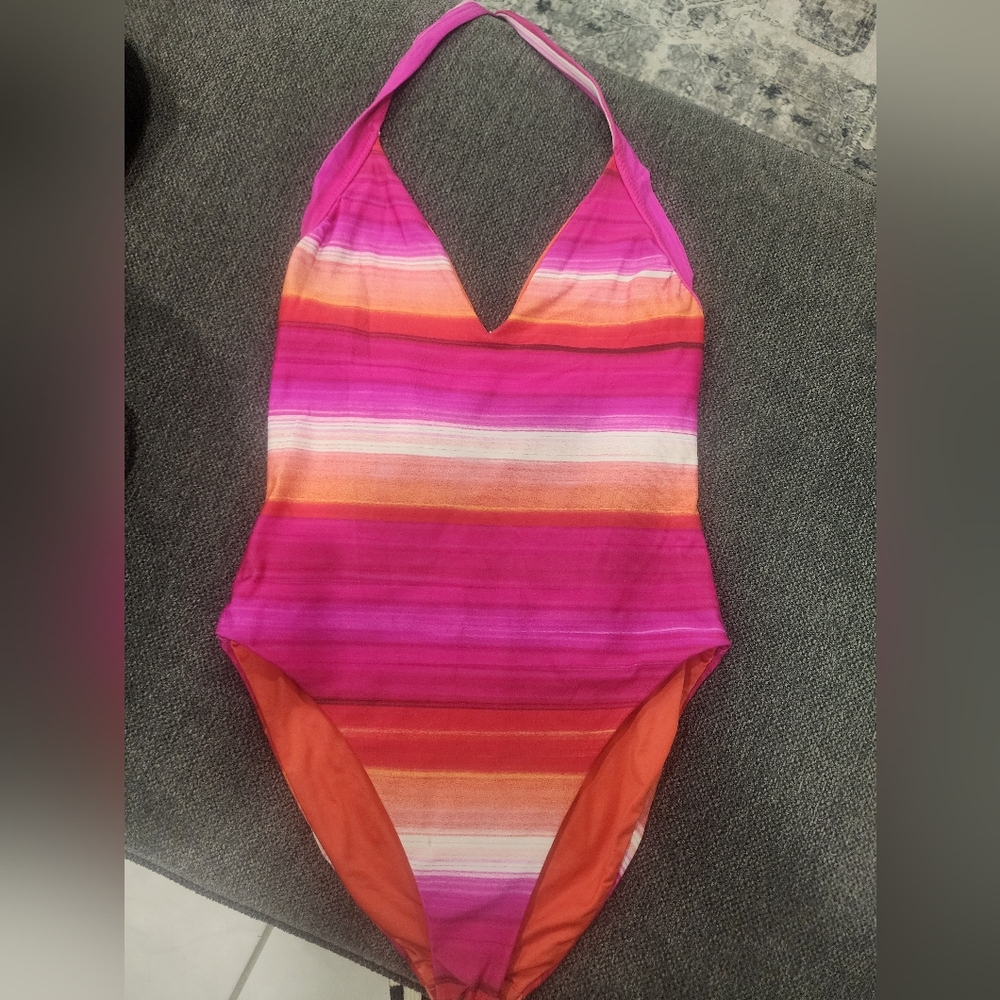 Striped Pink and Orange Swimsuit